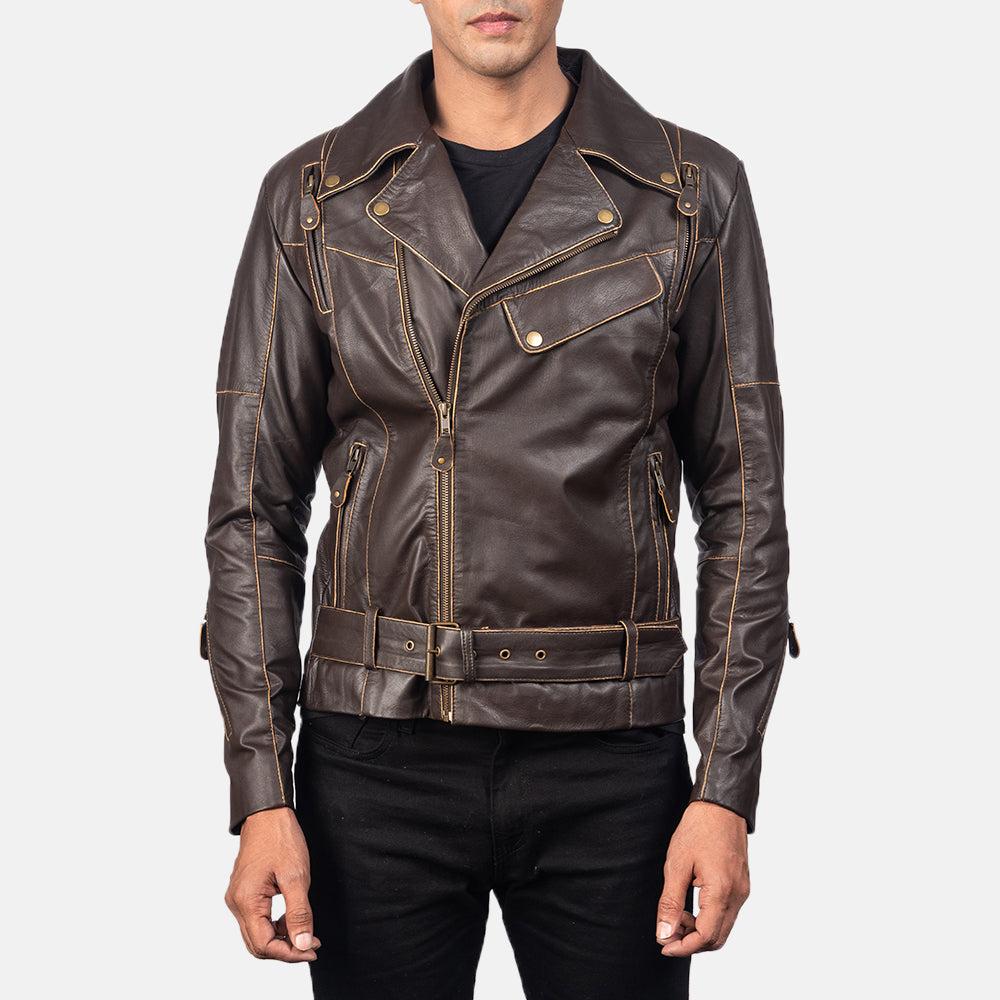 New Vincent Brown Motorbike Racing Moto Men Leather Biker Jacket