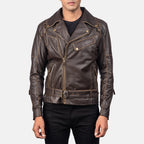 New Vincent Brown Motorbike Racing Moto Men Leather Biker Jacket