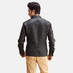 Men Black New Moto Racing Motorcycle Leather Biker Jacket
