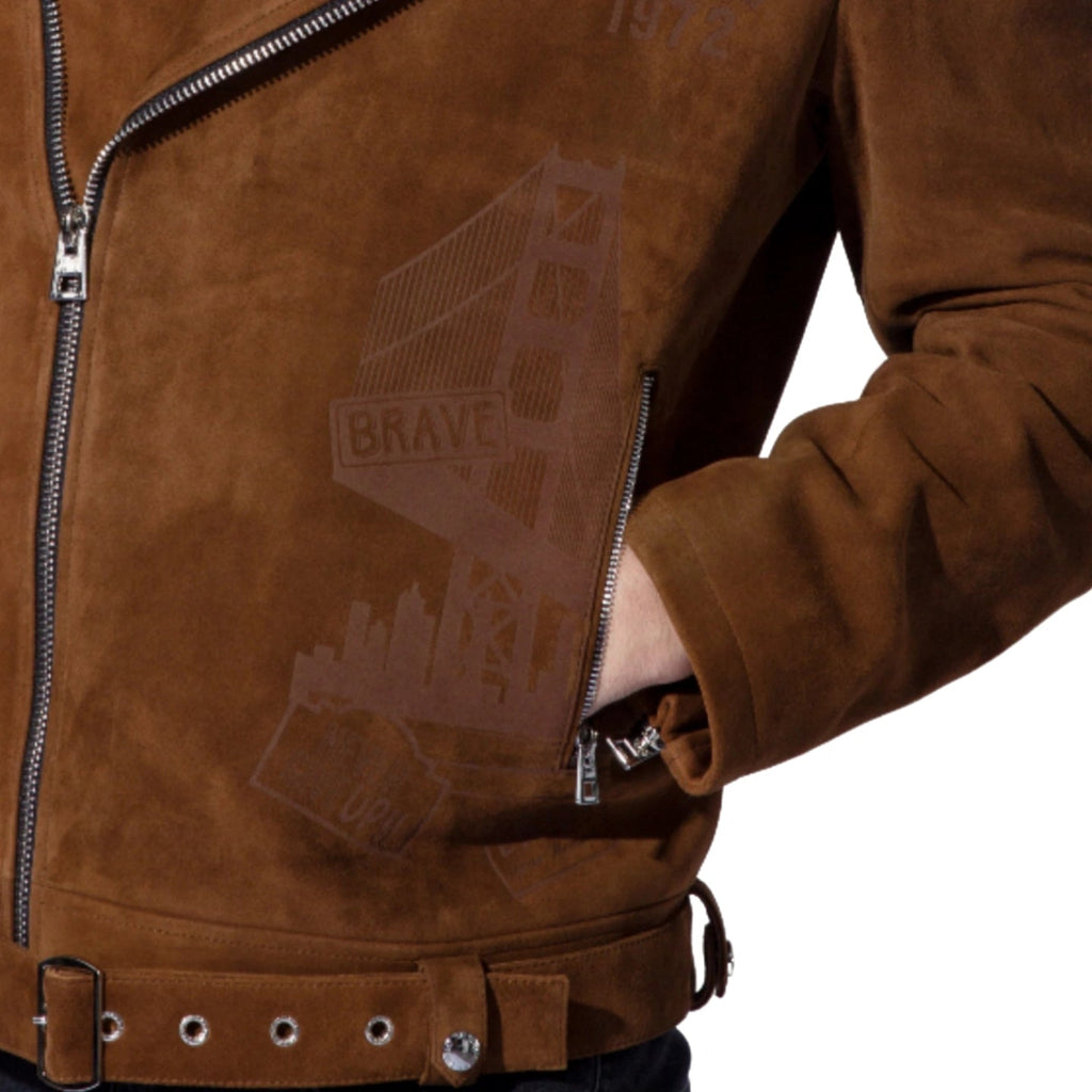 Men's Brown Suede Leather Jacket Biker Motorcycle Rider