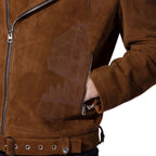 Men's Brown Suede Leather Jacket Biker Motorcycle Rider