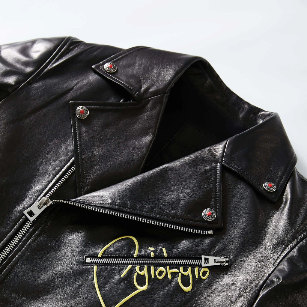 Men's Gothic Punk Leather Biker Jacket with Printed Back
