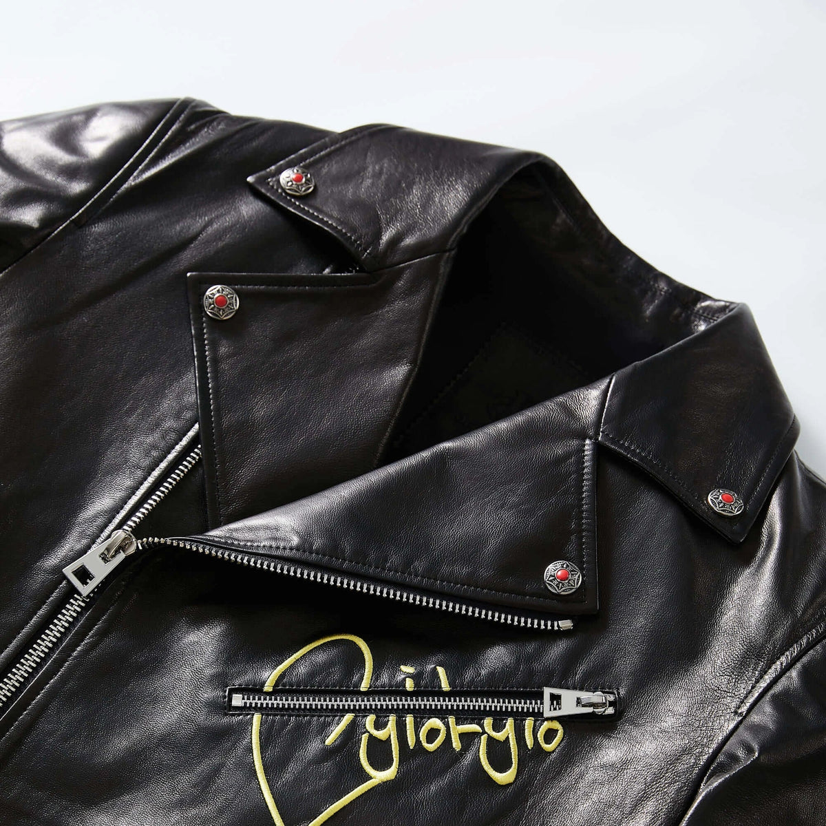 Men's Gothic Punk Leather Biker Jacket with Printed Back