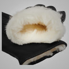 Men's Black Lambskin Leather Gloves with White Fur Lining