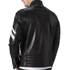 Black Leather Racer Jacket Letter Knitted Band