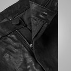 Men's Fashion Black Cowhide Leather Biker Pants