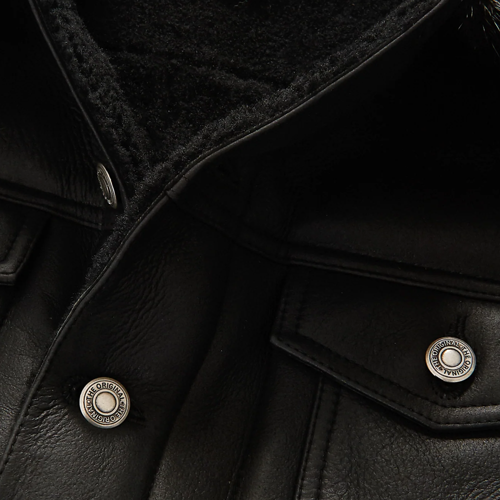 New Men's Black B3 Shearling Real Sheepskin Leather Trucker Flying Jacket
