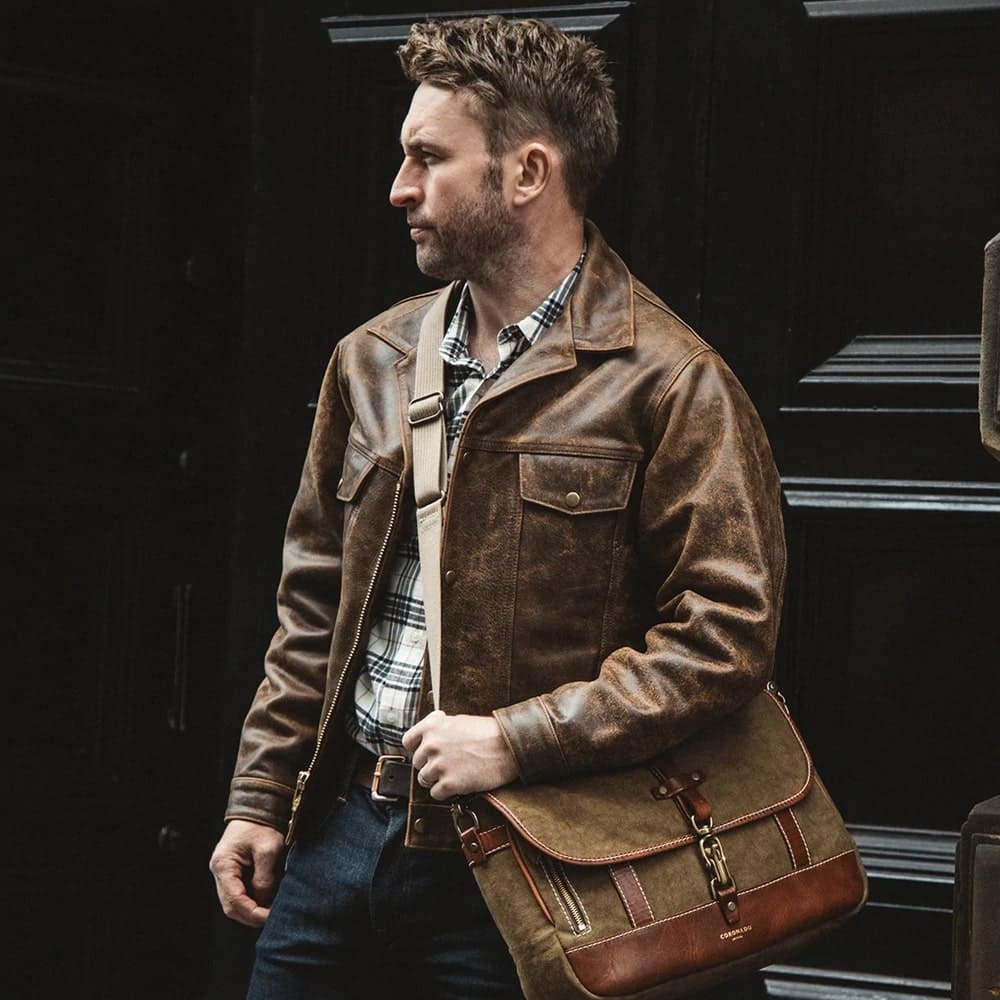 Premium Avanzar Men’s Brown Distressed Real Leather Four Pocket Jacket