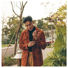 Men's Cream Brown Suede Leather Bomber Shirt Jacket - Jeans Style