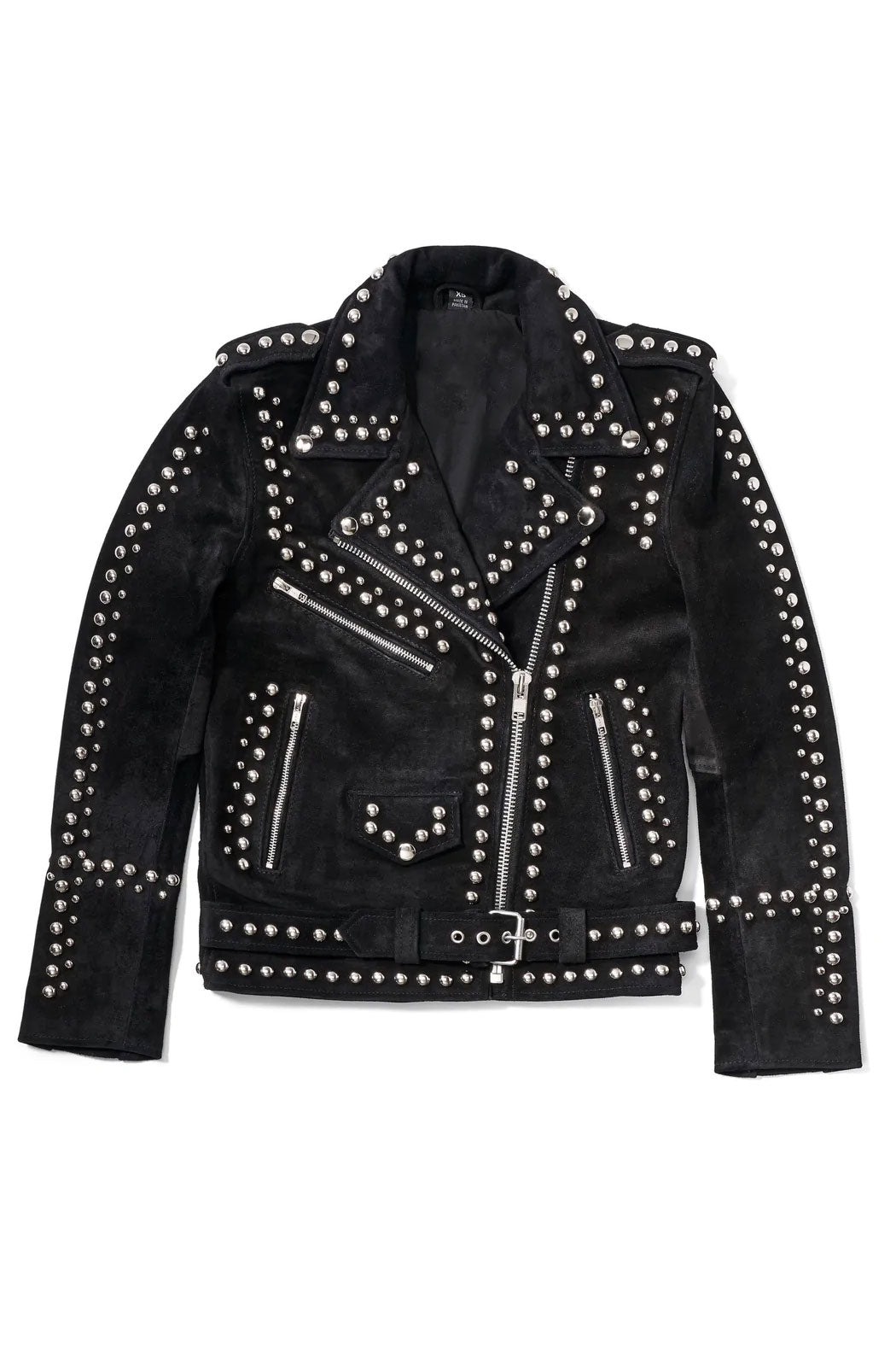 Women’s Silver Studded Black Suede Leather Jacket