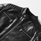 Men's 100% Goatskin Classic Black Leather Motorcycle Racer Jacket