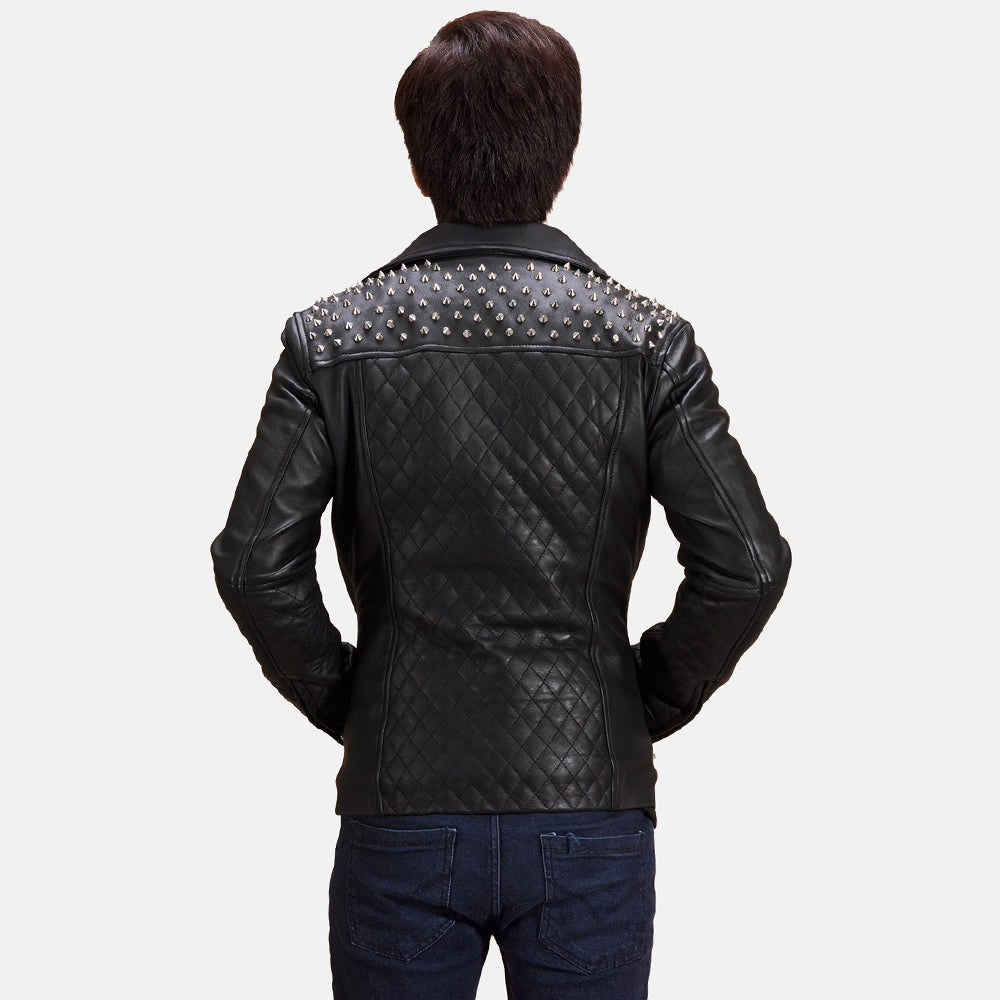 New Black Studded Moto Racing Motorbike Leather Biker Jacket For Men