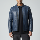 Bold Blue Leather Jacket with White Premium Fur