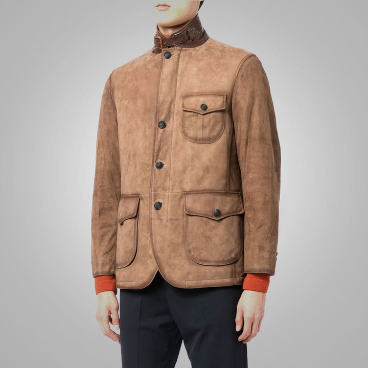 Fashion Mens Brown Suede Leather Blazer