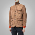Fashion Mens Brown Suede Leather Blazer