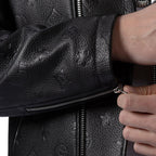 Black Embossed Leather Motorcycle Biker Jacket