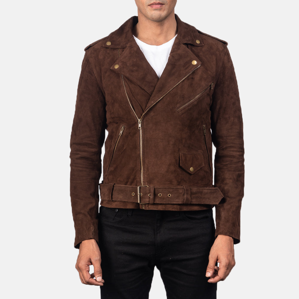 New Men Brown Motorcycle Racing Moto Suede Leather Biker Jacket