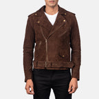 New Men Brown Motorcycle Racing Moto Suede Leather Biker Jacket