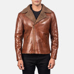 New Alberto Brown Shearling Moto Riding Men Biker Leather Jacket