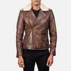 New Furton Brown Moto Belted Motorcycle Riding Men Biker Leather Jacket