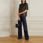 Women's Half-Sleeve Smooth Soft Chocolate Leather Shirt