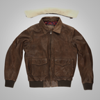 Men's Brown Waxed Sheepskin Aviator Leather Flight Jacket