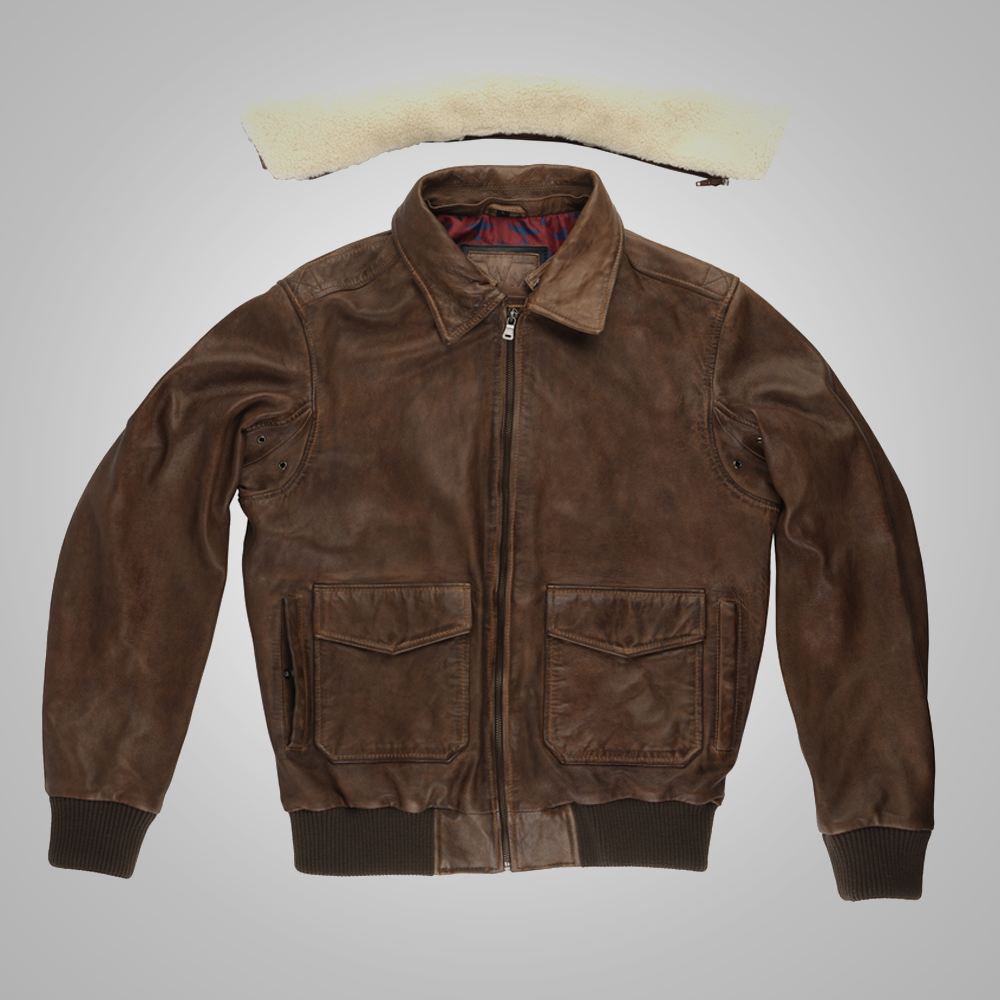Men's Brown Waxed Sheepskin Aviator Leather Flight Jacket