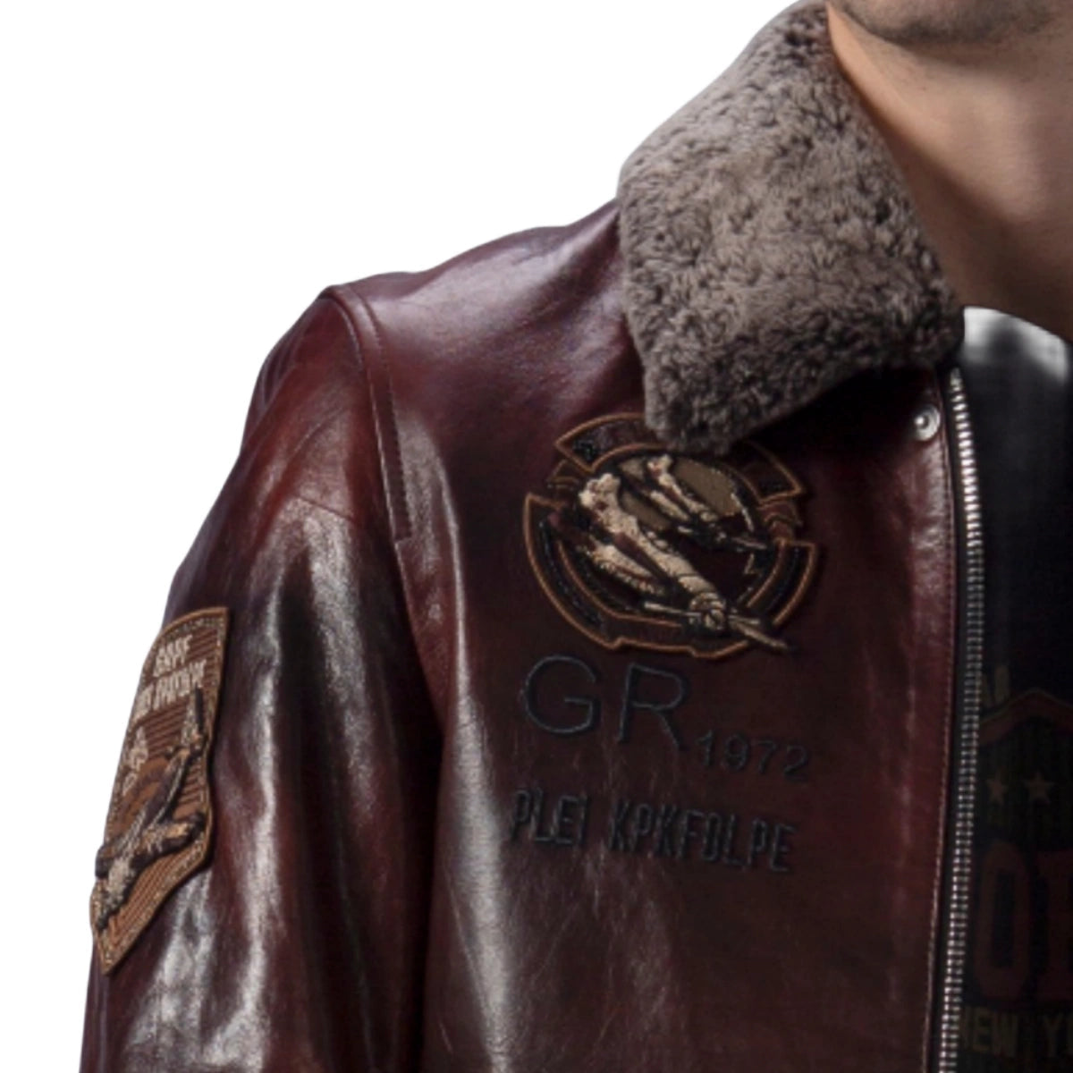 Reddish Brown G-1 Navy Aviator Leather Bomber Jacket with Removable Fur Collar