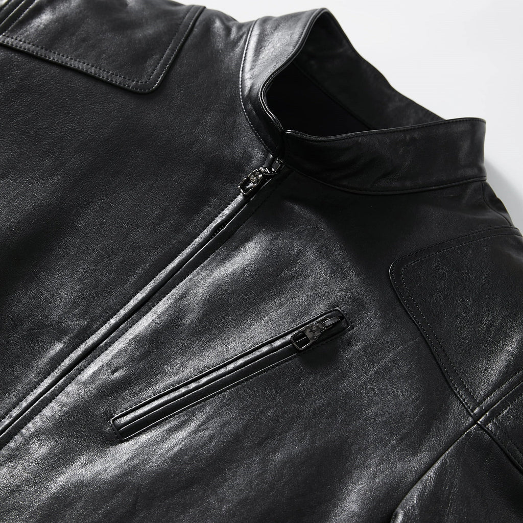 Men's Matte Black Goatskin Genuine Leather Bomber Jacket
