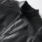 Men's Matte Black Goatskin Genuine Leather Bomber Jacket