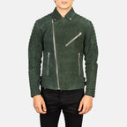 New Armand Green Motorbike Racing Biker Suede Leather Jacket For Men