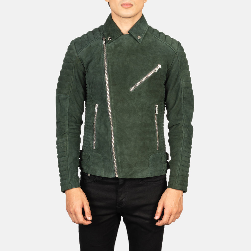 New Armand Green Motorbike Racing Biker Suede Leather Jacket For Men