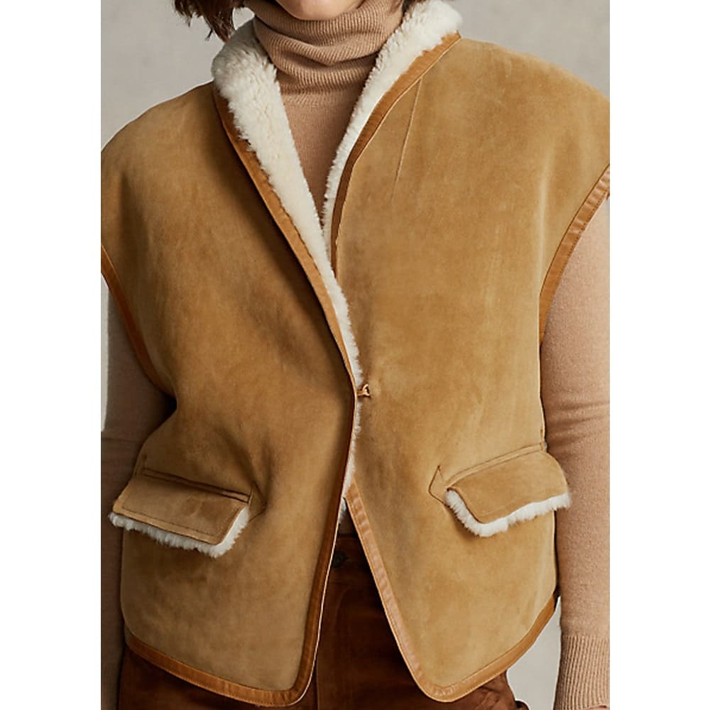 Women’s Sheepskin Brown Aviator Shearling Leather Vest - Classic & Cozy