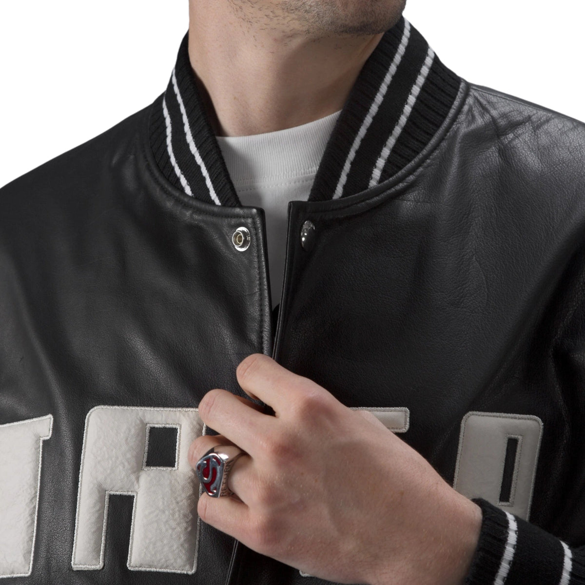 Black Men's Quilted Leather Varsity Jacket Letterman Jacket