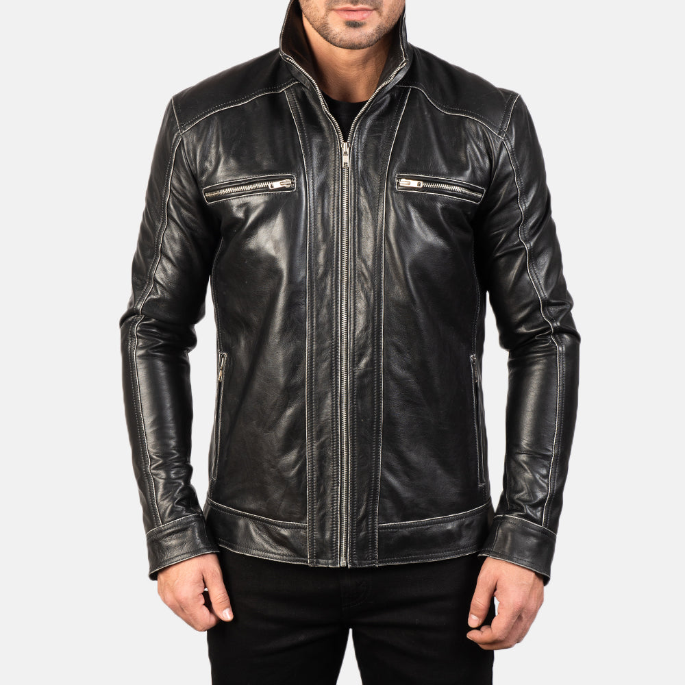 Hudson Black Riding Motorcycle Men Moto Leather Biker Jacket