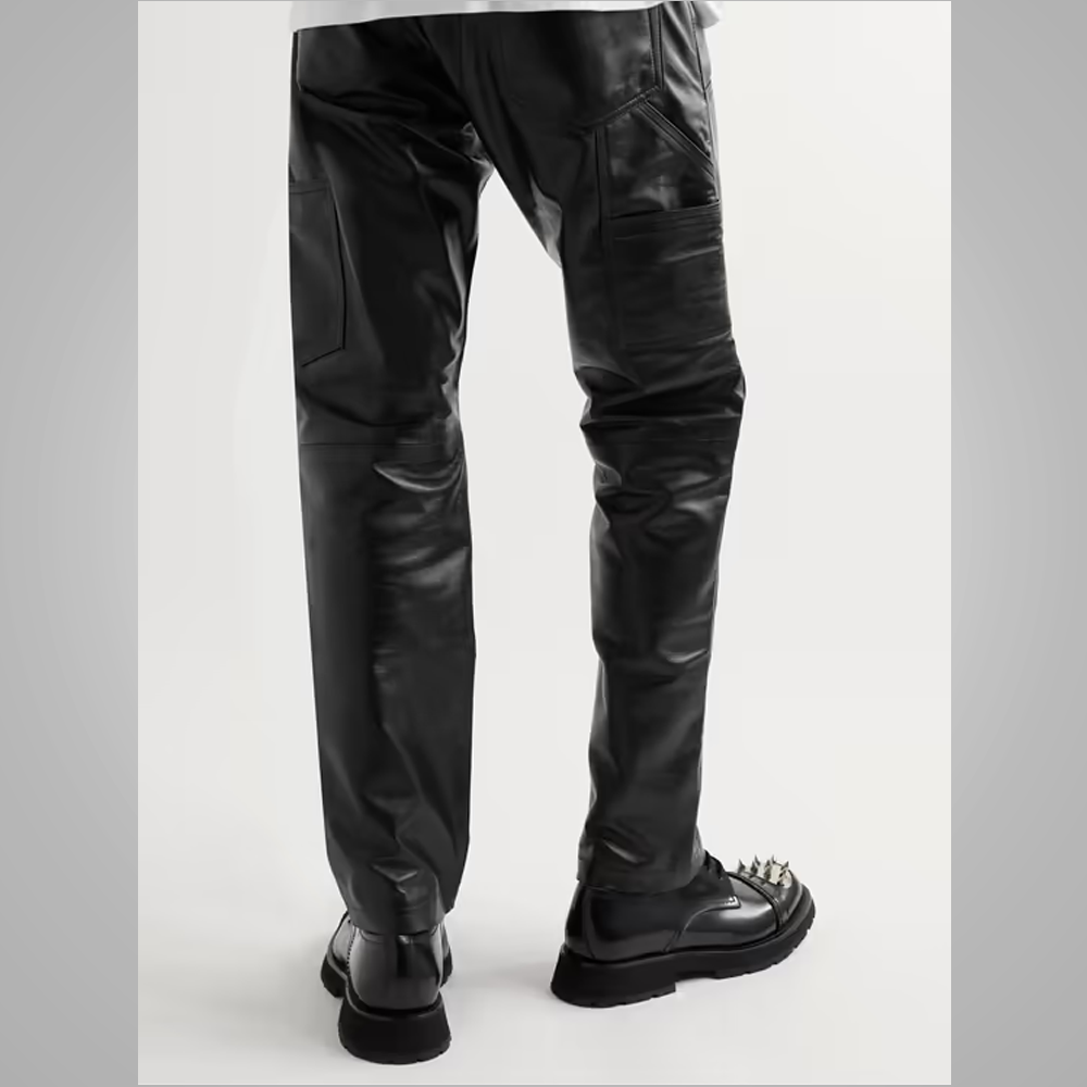 Men's New Black Sheepskin Skinny Shearling Leather Jeans