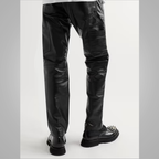 Men's New Black Sheepskin Skinny Shearling Leather Jeans