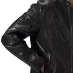 Classic Black Leather Racer Jacket Zip Up Moto Jacket