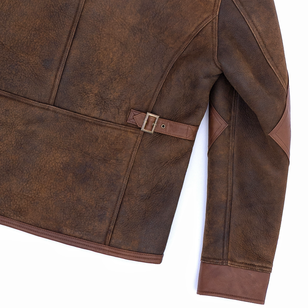 Lambskin Shearling Rancher Biker Jacket Brown