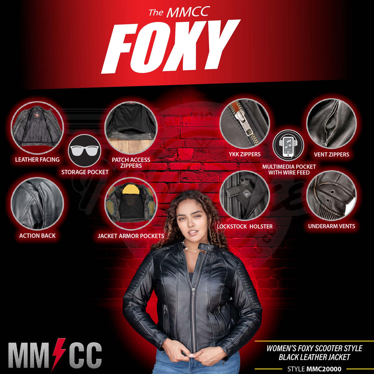 MMCC Women's Foxy Black Leather Motorcycle Jacket - MMC20000