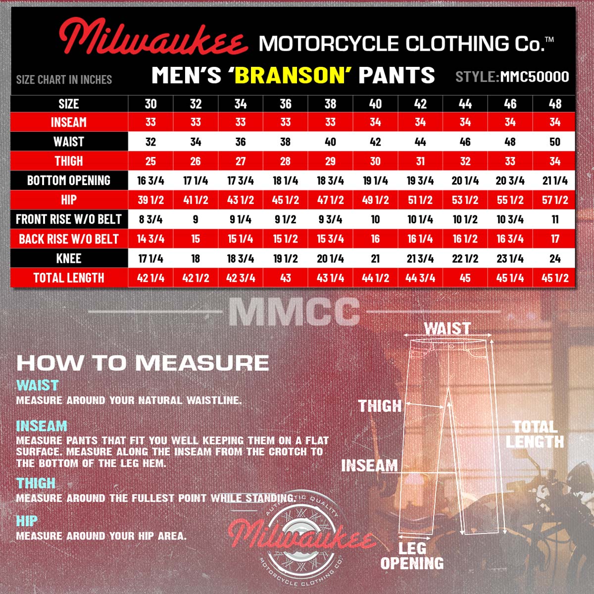 MMCC Men's Branson Black Leather Motorcycle Pants - MMC50000