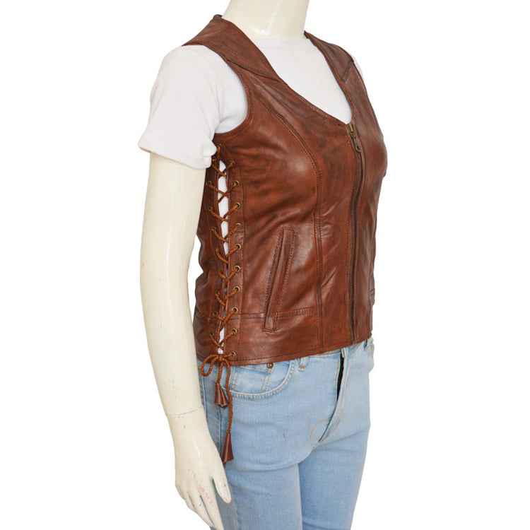 Women Brown Leather Vest