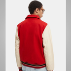Red Varsity Letterman Jacket with Cream Sleeves