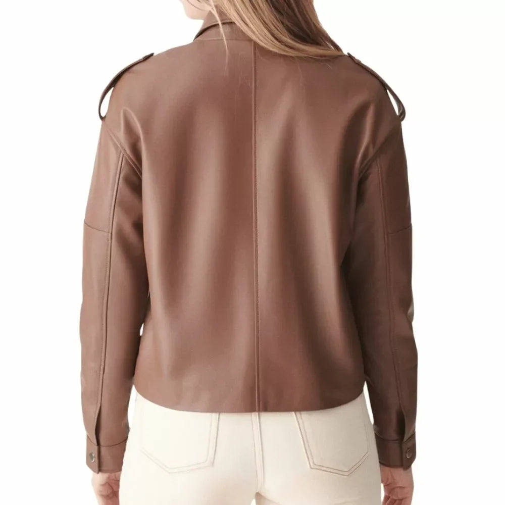 Brown Leather Bomber Jacket Womens