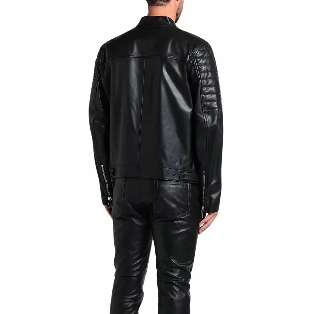 Black Quilted Leather Jacket Cafe Racer
