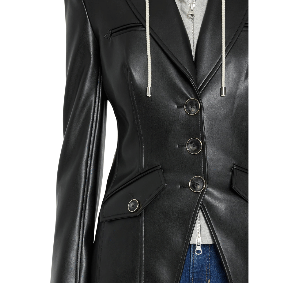 Womens Black Leather Dickey Jacket