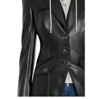 Womens Black Leather Dickey Jacket
