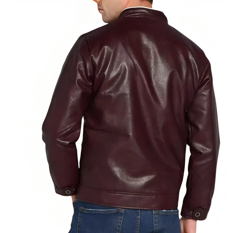 Mens Textured Classic Cafe Racer Brown Leather Jacket