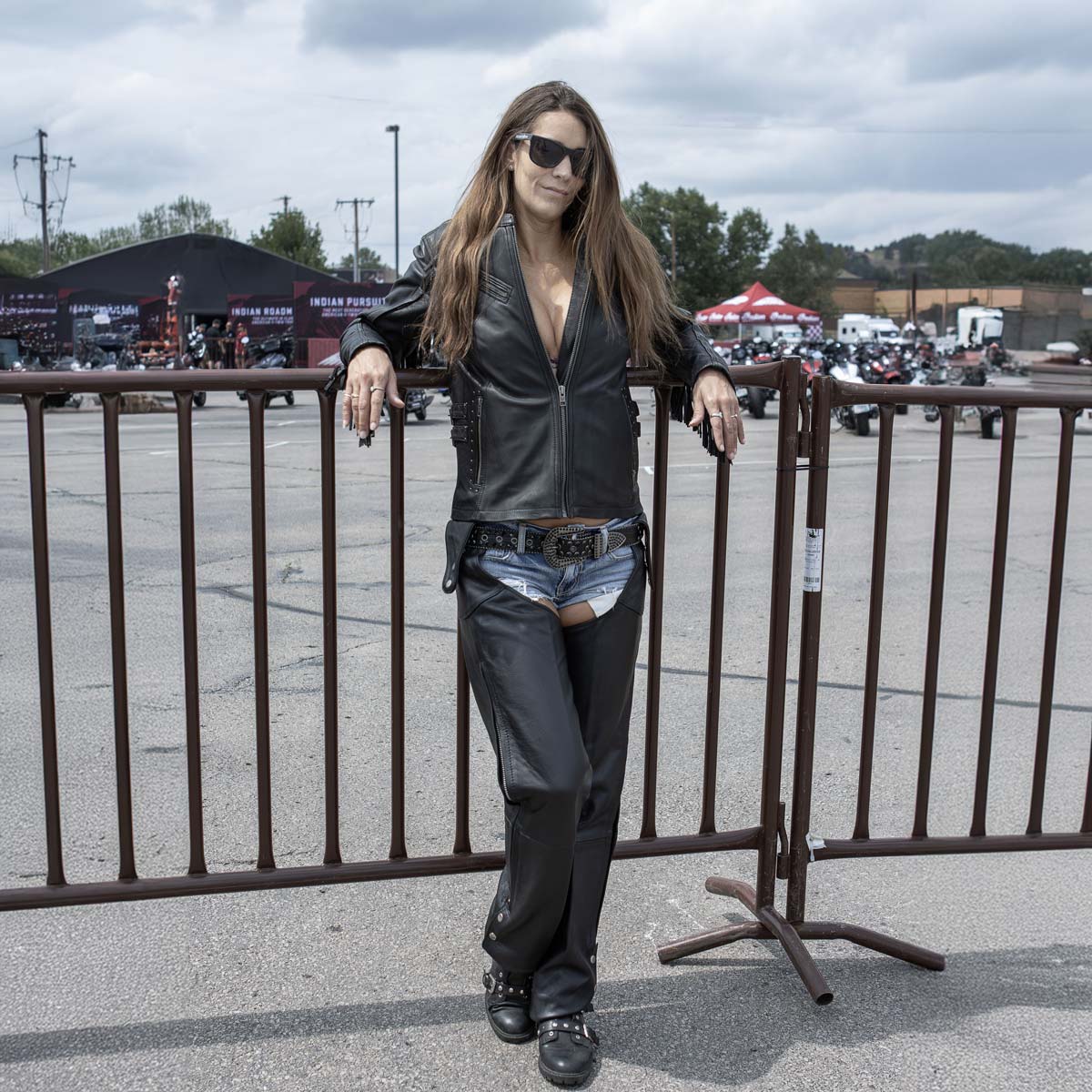 Hot Leathers Ladies Silver Fringe Black Leather Motorcycle Jacket - JKL1028