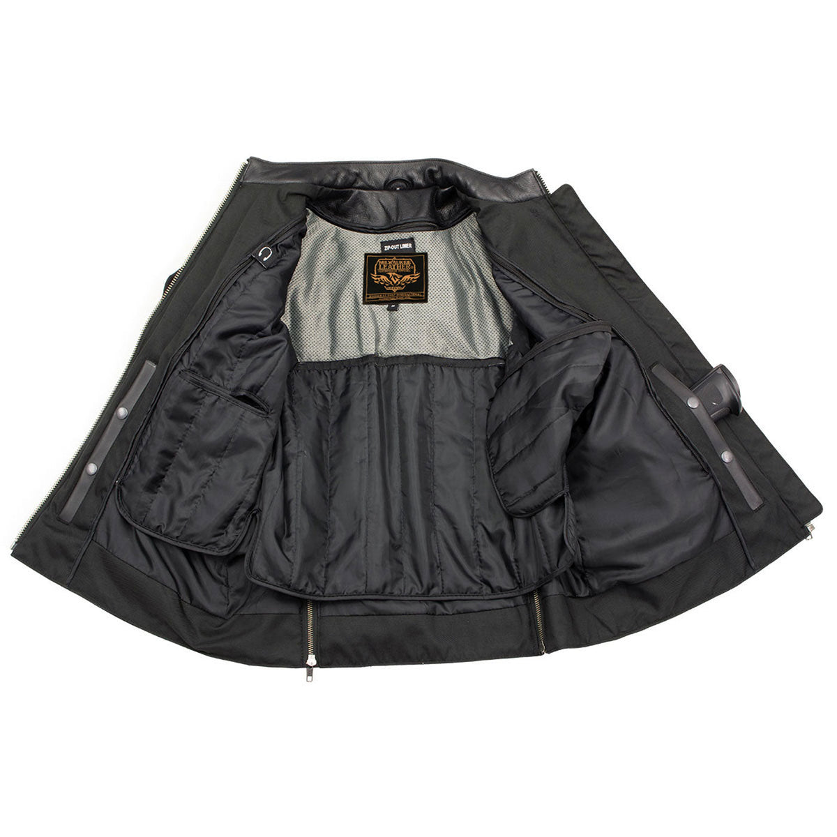 Milwaukee Leather LKL27005 Women's Scuba Style Black Leather Motorcycle Biker Jacket w/ Reflective Wings and Studs